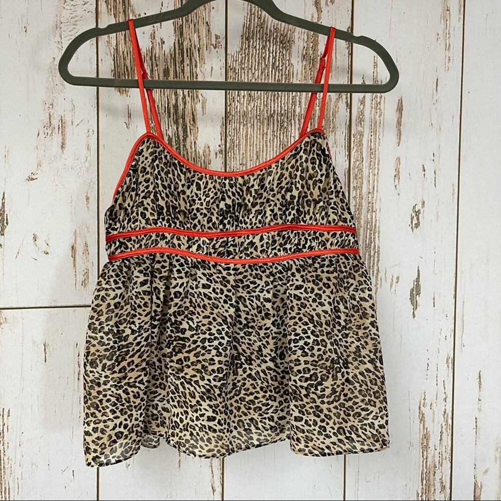 Secret Treasures. Sheer Leopard Print Babydoll Camisole. Size Small.